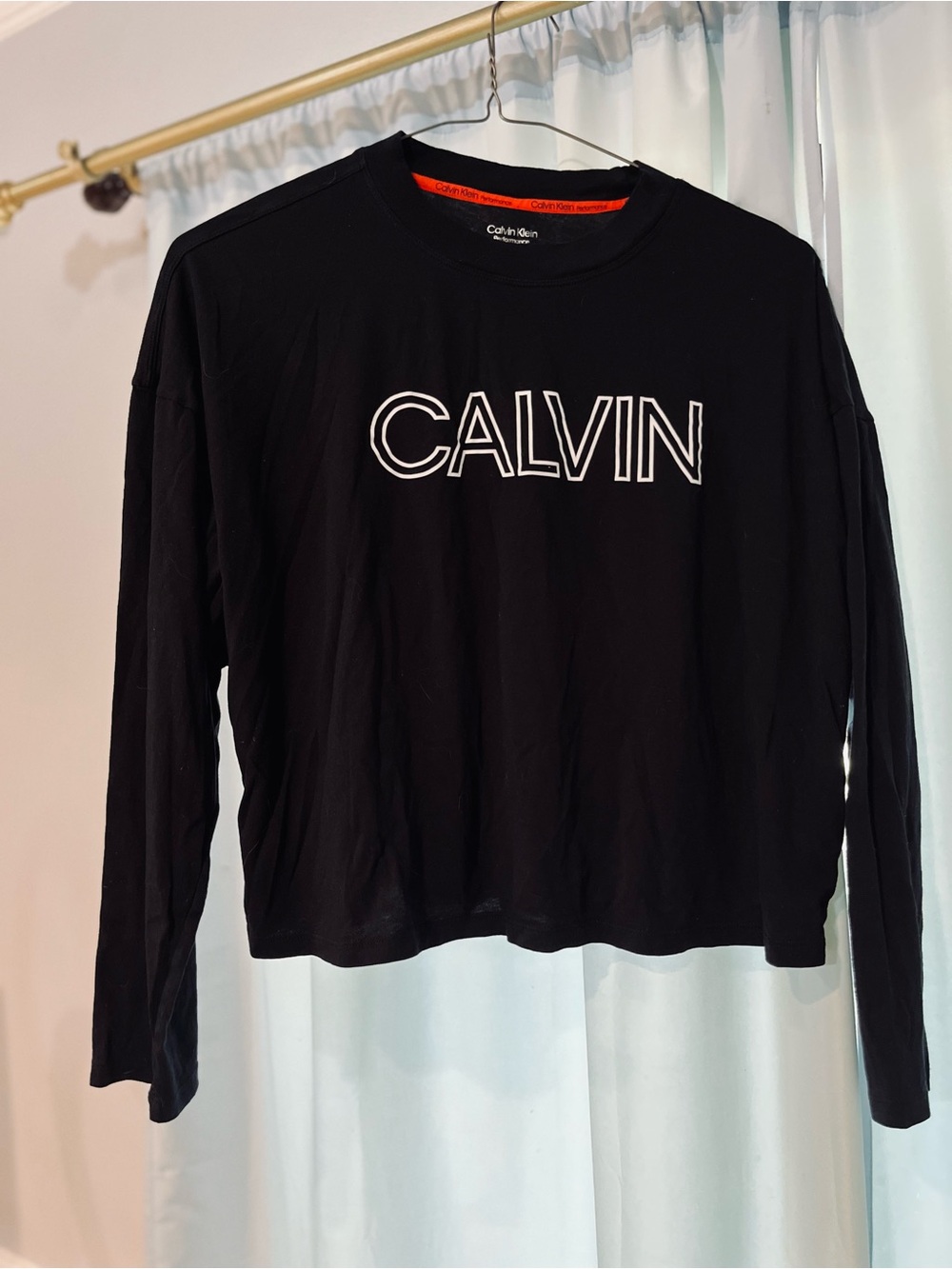 Calvin Klein Performance XL Black Logo Long Sleeve 'CALVIN' Cotton Modal Top